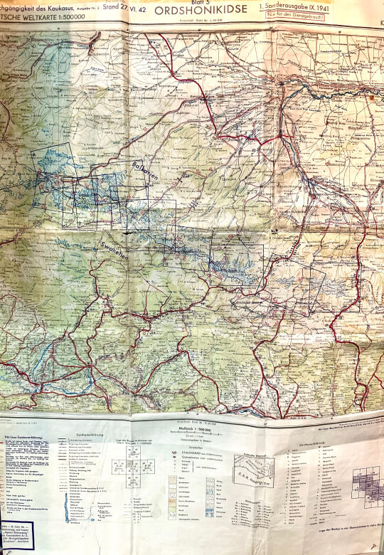 Трофейная карта проходимости гор Кавказа. Экспонат Музея спортивной славы ЦСКА